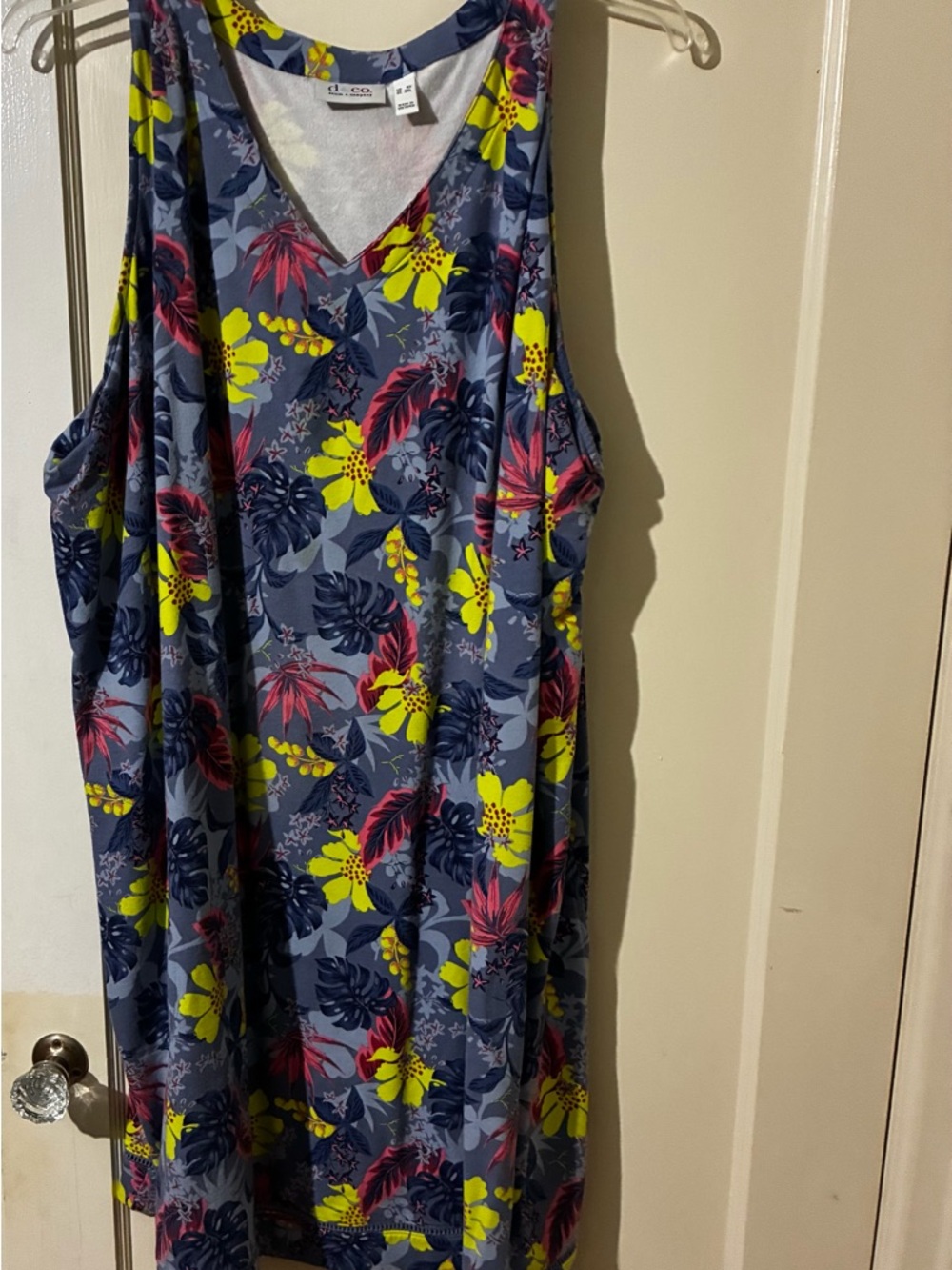 Denim&Co Navy Floral Tank Dress with Yellow and Pink Accents